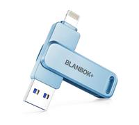 BLANBOK+ Clé USB 3 en 1, MFI Certifiée, USB-C/Lightning/Micro USB, Stockage Externe pour Smartphone, iPhone, Android, iPad, Mac, PC - Photos, Vidéos, Fichiers (Bleu, 256, GB)