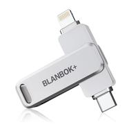 BLANBOK+ MFi Clé USB pour sauvegarde de photo/vidéo, certifiée 256 Go, compatible avec iPhone/iPad/Android/PC (argenté)
