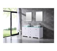 Blanc 152,4 cm Pouces Moderne Salle de Bain Double Vanity Cabinet Céramique Vessel Lavabo Ensemble Ensemble Ensemble Porte Sur Pied Tiroir Base Unique Robinet de Bain Vanities 153,9 cm L x 55,7 l x