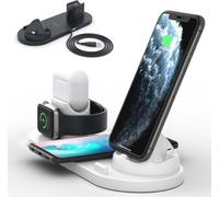 (Blanc)6 en 1 Station de charge Chargeur à induction Chargeur sans fil Charge rapide 9 protections intelligentes pour iPhone Samsung AirPods Apple Watch