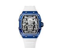(Blanc Bleu) AILANG Nouvelle Montre Mécanique Tonneau Creuse de Designer Hommes Marque de Luxe Squelette