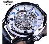 (blanc, bleu) T-winner Hommes Relogios Squelette Montres Marque Luxe Cuir Rayé Montre-Bracelet Hommes