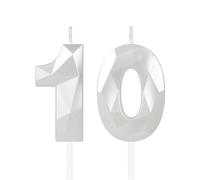Blanc bougies d'anniversaire en forme de chiffre 10, 3D bougies Blanc décoration de gâteau,décoration de gâteau pour fête d'anniversaire, mariage,bougie d'anniversaire pour gâteau