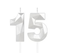 Blanc bougies d'anniversaire en forme de chiffre 15, 3D bougies Blanc décoration de gâteau,décoration de gâteau pour fête d'anniversaire, mariage,bougie d'anniversaire pour gâteau