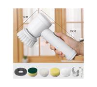 (BLANC) Brosse rotative électrique avec 5 têtes de brosse, rechargeable par USB, nettoyeur multi-surfaces