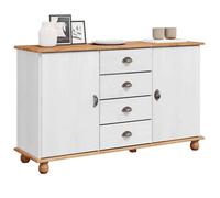 Blanc Buffet de rangement - SOLOMOON - Commode salon - ASKIM Blanc 133,5x40x79 cm - Bois massif en pin FR4758