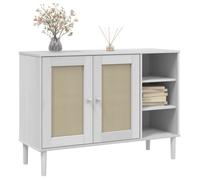 Blanc Buffet de rangement - SOLOMOON - Commode salon - SENJA aspect rotin blanc 112x40x80cm bois massif de pin FR4619