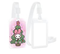 Blanc Cartoon Christmas Porte-badge avec lanière cordon amovible étanche, Noel Anime Manga Cute Mignon Motif, pour Cartes d'Identité de Bureau et d'École Cartes de Crédit Cartes de Proximité,Arbre