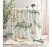 Blanc Cassé Couverture Anti-Décoloration Flanelle Douillette en - Délicat Neutre Baleine Bateau Douce Non Pelucheuse Modèle pour Lit Canapé Chambre Salon Voyage Toutes, 180 x 200 cm
