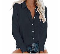 Blanc Chemisier Femme Chic et élégant Hauts à Revers Pull Décontracté À La Mode pour Femmes T-Shirt avec Boutons Manches Longues Grandes Tailles Couleur Unie Tops pour Tenues Quotidiennes