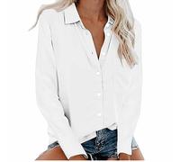 Blanc Chemisier Femme Chic et élégant Hauts à Revers Pull Décontracté À La Mode pour Femmes T-Shirt avec Boutons Manches Longues Grandes Tailles Couleur Unie Tops pour Tenues Quotidiennes