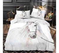Blanc Cheval Portrait Parure de Lit Microfibre Résistante 3D Imprimée 3 Pièces Éclair Ultra Douce Watercolor Animal Ensemble De Literie Hypoallergique Entretien Facile for Adulte Double（200x200cm）