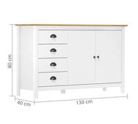 Blanc Commode Salon, CHIC Buffet bas/Cabinet, 1 PC, Hill Blanc 130x40x80 cm Bois de pin solide N12253
