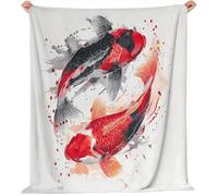 Blanc Couverture Canapé Lit - Peinture Aquarelle Minimaliste de Koi Imprimé Douce Chaud Couvertures Décoration d'intérieur Maison pour Femmes Filles Anniversaire, 100 x 130 cm