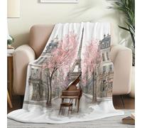 Blanc Couverture en Flanelle Douce Aquarelle Maisons Tour - Couverture Polaire Super Chaude, Haute Qualité, Poils Confortables, Idéal pour Canapé, Lit et Salon 130 x 150 cm