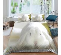 Blanc cute bunny Parure de Lit Microfibre Hypoallergique 3 pièces Imprimé en 3D Respirante Soft fluffy pet style Ensemble De Literie avec 2 Taies d'oreiller Super Douce for Hommes King（220x240cm）