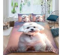 Blanc Cute Puppy Parure de Lit Ultra Douce Microfibre Hypoallergique 3 Pièces Digital Art Style_ Linge de Lit avec 2 x Taies d'oreiller Confortable for Enfants Garçons Ado Single（135x200cm）