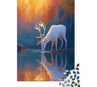 Blanc Deer Drinking Water in The ForestPuzzles 1000 Pièces pour Adultes, Jeux ÉduChatifs, Décoration D'intérieur70x50cm/1000pcs