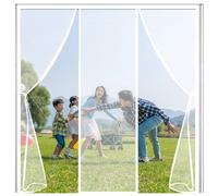 Blanc Double Ouvert Rideaux Toile Insect Ecran,W225xH195cm Facile à Installer sans Percer Moustiquaire Porte AimantéE Anti Insecte Mouche Portes De Balcon Portes Coulissantes