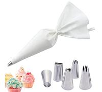 Blanc Douille Patisserie Poche à Douille Patisserie,Poche à Douille en Tissu,Réutilisable Résistant Coton Piping Bag avec 5 Pièces Becs pour Glaçage et Décoration de Gâteau Pâtisserie Sucre Fondant