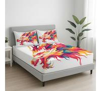 Blanc Drap-Housse, 200 x 200 cm cm,Microfibre Coins Élastiqués Drap de lit pour Matelas Épais jusqu'à 30 cm, Abstrait Dragon Vibrant Joie Doux Respirant Drap de lit