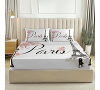 Blanc Drap Housse À Imprimé Rétro Paris Tour Eiffel,Housse De Matelas Respirant Antidérapants - Style Microfiber Drap Housse 120 x200 + 30 cm pour Matelas De 30 Cm D'Épaisseur