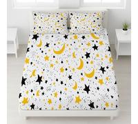 Blanc Drap Housse Étoiles Lune Pois Élastique Intégral Drap-Housse Cartoon Minimaliste Drap de lit Ciel Nocturne Rêve Mignon Amusant Lavable en Machine pour Enfants & Adultes, 160 x 200 x 30