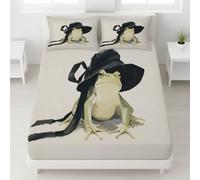 Blanc Drap Housse Grenouille Chapeau Élastique IntégralDrap de litPeinture à l’Huile Mignon Drap de lit Amusant Animal Artistique Lavable en Machine pour Filles & Garçons, 140 x 190 x 30