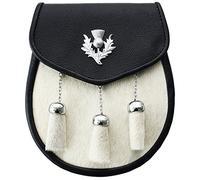 Blanc Écossais Highland Chardon Cuir Sporran Avec 3 Glands