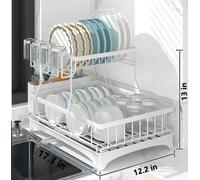 (blanc) Égouttoir à 2 étages avec égouttoir, égouttoir pour comptoir de cuisine, set d'égouttage de vaisselle avec porte-ustensiles, égouttoir de grande capacité