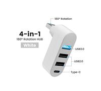 (Blanc) Elough Mini Hub USB 4 ports rotatif à 180 Type C Adaptateur répartiteur de disque U pour transfert