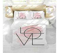 Blanc et Rose Literie Housse de Couette Ensembles de Lignes géométriques Motif 3 pièces 1 Housse de Couette avec Fermeture éclair 4 Cravates 2 Oreiller Shams Pas de draps 160x200 cm