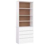 Blanc Étagère,Bibliothèque - bureau/Salon - Meuble de rangement - tiroirs ALTA blanc 77x35x186,5cm - Bois massif pin @EU943915