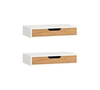 SoBuy | Blanc Étagère Murale lot de 2 sans roues | Étagère Flottante avec 1 tiroir et 1 étagère | Table de Chevet Flottante en MDF | 40×24×8 cm | Capacité de charge 16 kg | FRG92-WNX2 Blanc