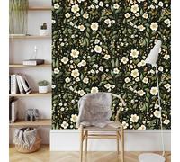 Blanc Fleurs Papier Peint Adhesif Nature Vert Plantes Mural Motif Film Décoratif Meuble Intissé Wallpaper Autocollant Imperméable Mat Stickers Collant pour Armoires Murs Salon Chambre 0.4X3 M