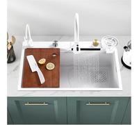 Blanc Flyig Rai Ao Waterfall SIK avec Verre Cup Washer Drop I Kitche SIK Kit Stailess Steel Sigle Bowl Bar Utility SIK, avec Pull-Out Faucet Combo pour Publicité Commerciale, White, 68 * 45 * 21cm