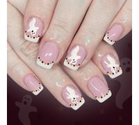 Blanc French Tip Press On Nails Halloween Edition 24pcs Bat Design Fausse Ongles Application Facile Halloween Dark Press Sur Nail Aucun Outil Nécessaire