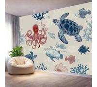 Blanc Grisâtre Papier Peint Mural,Dessins Animés Vie Marine Intissé Panoramique Décoration Murale pour Fond de TV - Salon et Chambre Impression Photo Haute Définition Poster Mural 250 x 175 cm（WxH)