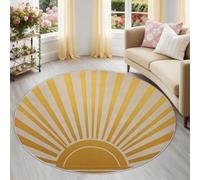 Blanc GrisâtreTapis Rond,Lavable en Machine Antidérapant pour Salon et Chambre à Coucher Espace Créatif - Style Minimalisme Abstraction Géométrique Soleil Tapis Rond 100 cm Rond