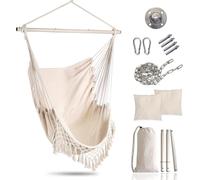 (blanc) Hamac à glands, fauteuil suspendu relaxant, siège en tissu de coton doux pour un confort supérieur, durabilité, métal stylé, solide, combinaison créative et amovible de 3 pièces