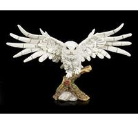 Blanc Hiboux Figure avec Large Ailes Éployées - Neigeux Rest Figurine Animale Harfang des Neiges, Peint à la Main