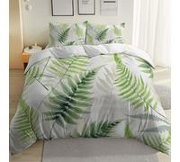 Blanc Housse de Couette 240 x 220 cm Parure de Lit Adulte Réversible avec Fermeture Éclair, Housse de Couette Imprimée Nature Lignes Fougère Feuilles et 2 Taie d'oreiller 65x65 cm
