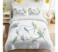 Blanc Housse de Couette avec Motif Histoire Naturelle, Douce Légère Facile d'entretien Linge de lit, Bleu Jaune Vert Gris Perruche Réaliste Parure de Lit 140 x 200 cm pour Amateurs D'Oiseaux