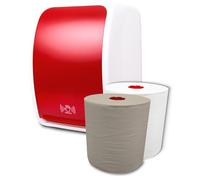 Blanc HYGIENIC Set distributeur de rouleaux de serviettes à capteur, sans contact, Blanc Cosmos de différentes couleurs + 1 rouleau Premium TAD + 1 rouleau de produit Eco Natural Couleur rouge/blanc
