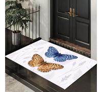 Blanc Laiteux Paillasson Attrape-Poussière, Gammes Plantes Papillon Tapis de Sol Antidérapant Lavable en Machine, Insectes Simples Absorbantes pour Entrée Porte et Couloir - 80 x 120 cm
