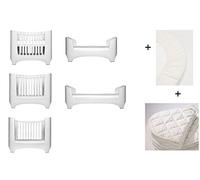 Blanc Leander pour bébé et lit bébé + 1 kit (= 2 pièces) original de draps housse dans la taille bébé + 1 surmatelas dans la taille bébé
