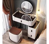Blanc Maquillage Bureau Avec Lumières LED Miroir Rotatif 360° Verre Trempé Vanité Set Maquillage Table de Rangement Avec Tabouret 60 cm DressingTable pour BeautyLovers