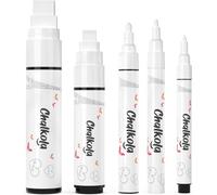 Blanc Marqueurs À Craie Lot De 5 Stylos Effaçables À Sec Blancs Pour Tableau Noir, Toile, Fenêtres, Verre - Pack De Variétés - Pointes Fine Et Géante (1mm, 3mm, 6mm, 10mm, 15mm)