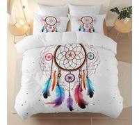 Blanc Microfibre Housse de Couette 140 x 200 cm pour Les Hommes et Les Femmes, Parure de Lit Dessin Animé Étoiles Plumes imprimé, Convient aux Filles et aux Adolescentes