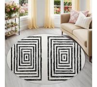 Blanc Minimaliste Moderne Doux Tapis Rond De Chambre Cuisine Bureau | 90 cm Poils Courts Moelleux Antidérapant Moquette, Géométrique Motifs Méandres Lignes Lavable Facile À Entretenir Tapis Salon